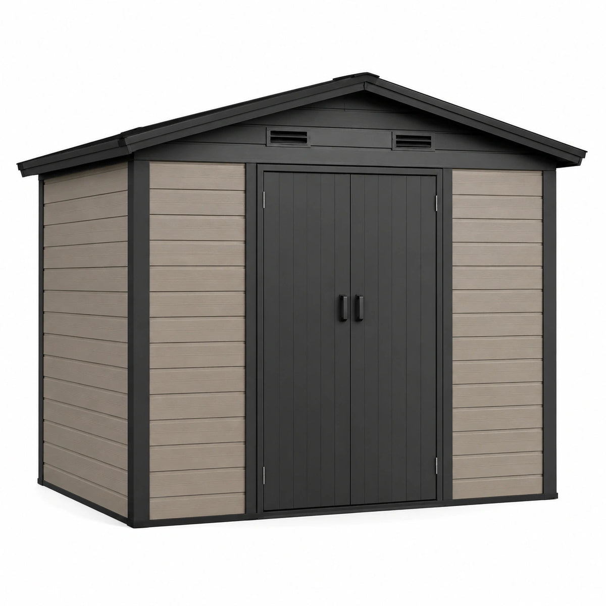 Abri de jardin 213 x 130 x 195 cm en résine taupe et noir avec double porte ventilée