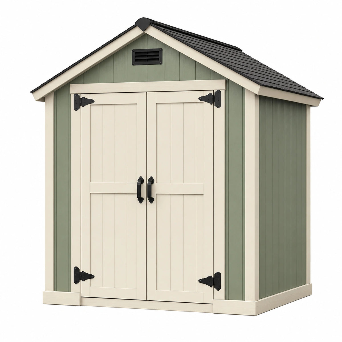Abri de jardin 180 x 120 x 210 cm en bois vert et beige avec double porte style classique