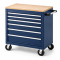 Servante d'atelier 77 x 46 x 97 cm acier bleu plateau bois 7 tiroirs mobile