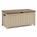 Coffre de rangement extérieur 120 x 60 x 65 cm en résine beige et taupe effet bois - couvercle rabattable