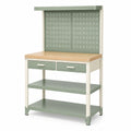Établi de rangement 120 x 60 x 180 cm en acier vert et bois avec panneau perforé et tiroirs