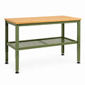 Établi 120 x 60 x 90 cm en bambou et acier vert avec étagère de rangement