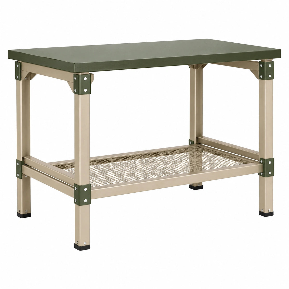 Établi 120 x 60 x 90 cm en métal vert avec tablette grillagée pour atelier