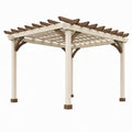 Pergola 300 x 300 x 240 cm en bois beige et marron à lattes ajourées pour jardin