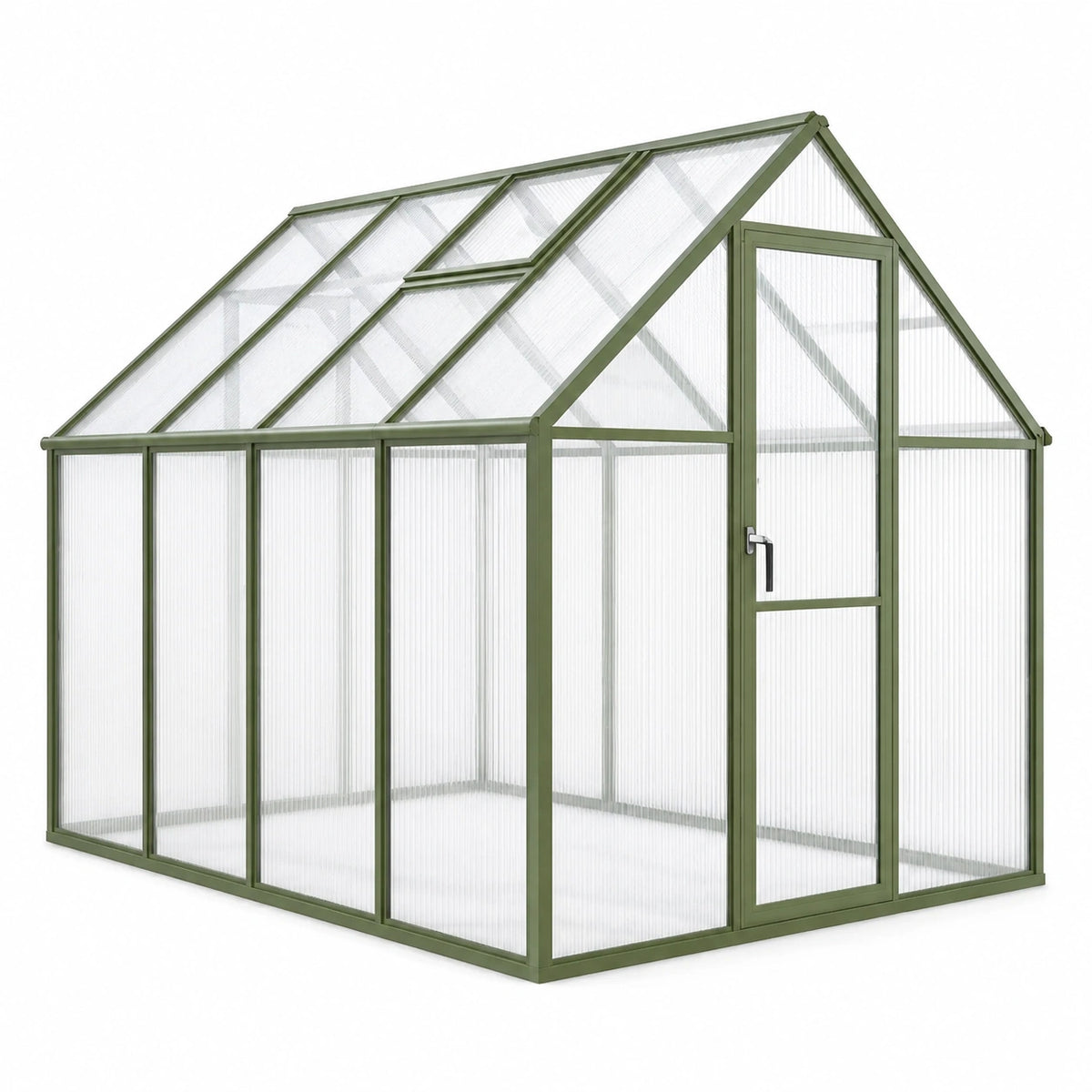 Serre de jardin 190 x 190 x 195 cm en aluminium vert avec panneaux en polycarbonate et lucarne