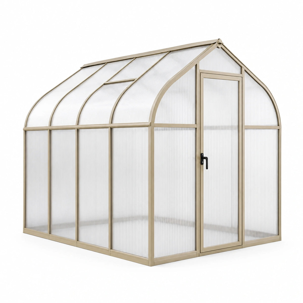 Serre de jardin 190 x 190 x 195 cm aluminium beige polycarbonate translucide avec porte battante