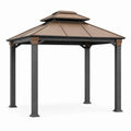 Tonnelle de jardin 300 x 300 cm en métal marron et noir à toit rigide style pavillon