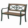 Banc de jardin 122 x 64 x 88 cm en métal et lattes aspect bois marron vert foncé style classique
