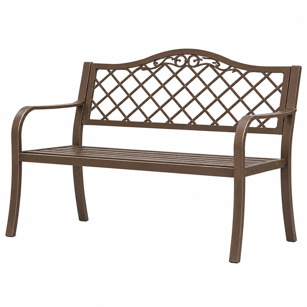 Banc de jardin 122 x 61 x 92 cm en métal brun à dossier treillis classique